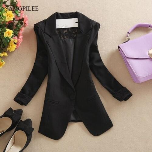 Blazer Women Black Three Quarter Sleeve Office Jacket Solid Lace Tops Long Sleeve Jacket Ladies Cardigan Outwear Blazer Femme