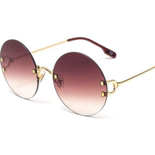 Tinted Rimless Round Sunglasses 2020 Fashion Women Shades Hippie Brown Gradient Sun Glasses Female Sexy UV400 Protection