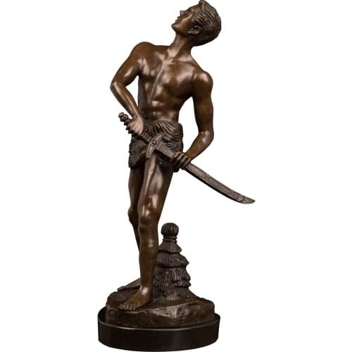 Japanese Knight Statue Samurai with the Sword Sculpture Bronze Vintage Asia Figurine Art Home Office Decor Ornament