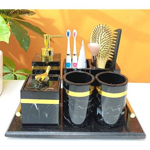 Light Luxury Bathroom Supplies Household Mouthwash Cup Toothbrush Holder Rack Resin Countertop Decoration Bathroom Accessories