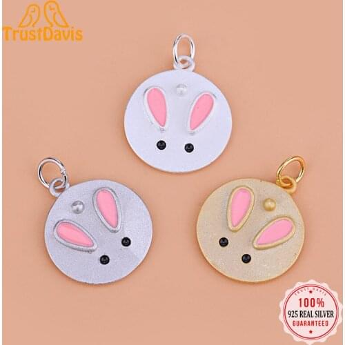 TrustDavis Fashion Real 925 Sterling Silver Round Rabbit Charms Pendant For Bracelet Necklace DIY Accessories Fine Jewelry HY152