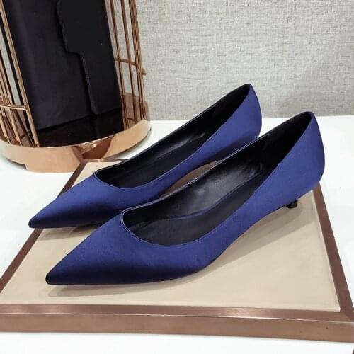 Female Pumps Silk Big Size Women Red Blue Fashion Office Work Wedding Party Shoes Ladies Low HIgh Heel Shoes Woman Autumn E0085