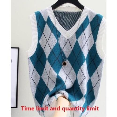 Spring 2021 New Loose Sweater Womens Vest Versatile Diamond Lattice Knitted Sleeveless Top