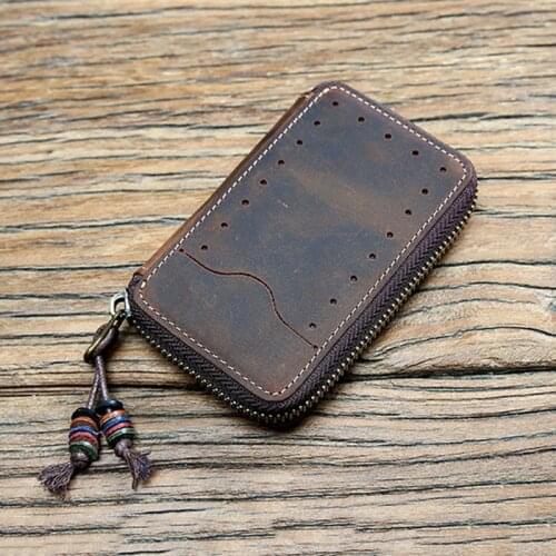 Vintage Genuine Leather Key Wallets Big Capacity Key Holder Organizer Cow Leather Keychain Purse Ganchos Para Cortinas