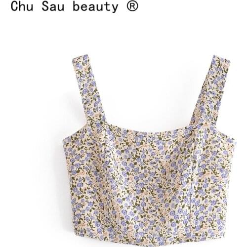 New Fashion Summer Streetwear Chic Floral Printed Crop Top Women Casual Style Chiffon Shirts Female Zipper Tank Top