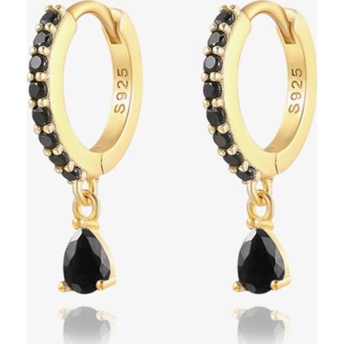 Vintage Black Zircon Earrings For Women 925 Sterling Silver Water Drop Hanging Earrings Charm Piercing Jewelry Aretes Pendientes