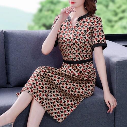 2021 Women Casual Print 4XL Plus Size Dress Summer Fashion Mulberry Silk Vintage Satin Midi Dress Elegant Bodycon Party Vestidos