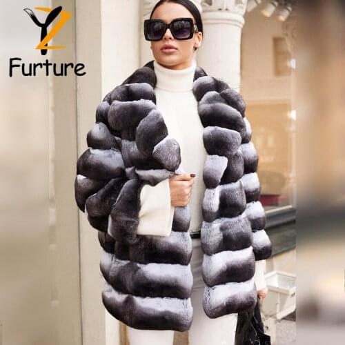 New Whole Skin Thick Warm Real Rex Rabbit Fur Coat With Lapel Collar Natural Chinchilla Color Women Real Fur Coat Trendy 2021