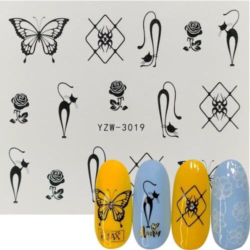 1 Sheet Black Rose Butterfly Spider Water Decal Sticker For Nail Pattern Painting Wrap Paper Foil Tip Tattoo Manicure