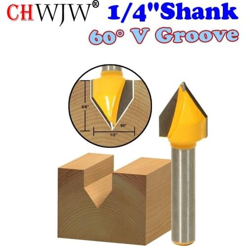 1pc 1/4" Shank 60 Degree V-Groove Router Bit - 1/2"W X 5/8"H - 1/4" Shank - Chwjw 14993q