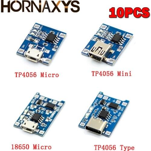 10pcs 5V 1A Micro USB 18650 Type-c Lithium Battery Charging Board Charger Module + Protection Dual Functions TP4056 18650 Li-ion