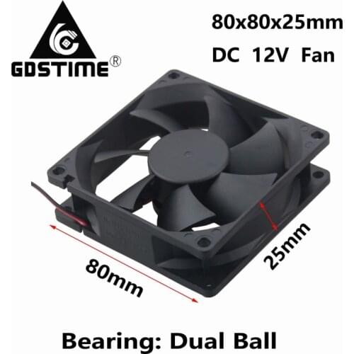 10Pieces Gdstime 8025s 80MM 80 x 80 x 25MM 2Pin 12V DC Cooler Cooling Fan 0.45A