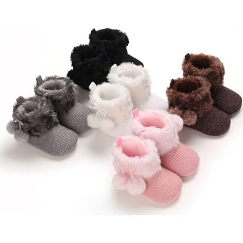 2020 Baby First Walkers Baby Toddler Winter Warm Soft Knitted Plush Boots Girl Boy Snow Booties Crib Warm Shoes 0-18M