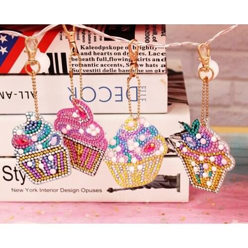 4Pcs DIY Full Special Shaped Diamond Painting Cupcake Pendant Keyring Keychains Unique Shining Full Drill Rhinestones Craft Gift