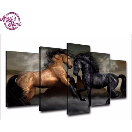 5D Diamond Embroidery 3d DIY Diamond Painting Cross Stitch Full Rhinestone Needlework Mosaic triptych painting horse 5pcs/set