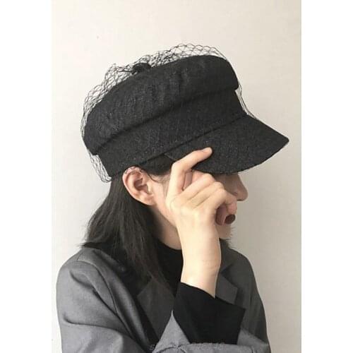 British Style Retro Denim Flat Beret Cap Mesh Veil Women Girl Sun Protection Visor Button Painter Elegant F06 21 Dropship