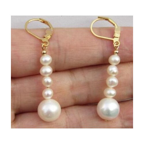 >>>>noble jewelry PERFECT AAA+ drop white Handmade pearl earring 14K/20 YELLOW GOLD