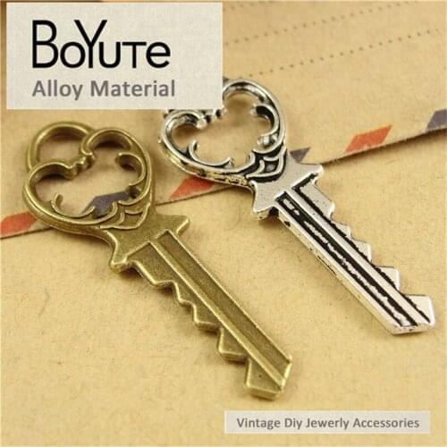 BoYuTe (50 Pieces/Lot) 13*38MM Antique Bronze Silver Plated Vintage Metal Zinc Alloy Key Pendant Diy Jewelry Making Accessories