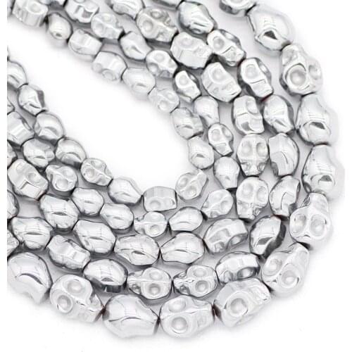 Natural Stone Skull Head Silvers Hematite Beads 4x6/6x8/8x10MM Spacer Loose Beads For Jewelry Making Diy Bracelets Accessories