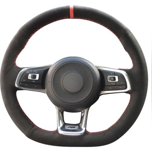 Black Leather Suede Steering Wheel Cover For 15-19 VOLKSWAGEN Jetta GLI Golf R Golf 7 MK7 Golf GTI Accessories