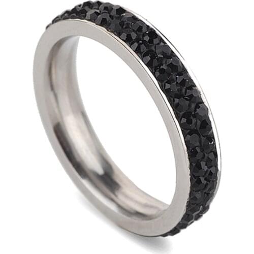 Black CZ Crystal Rings For Women 316L Stainless Steel Rings Wholesale