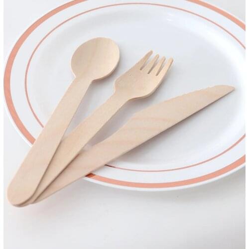 10Pcs/Pack Wooden Cutlery Biodegradable Flatware Disposable Knives Forks Spoons Bamboo Dinnerware Set Kitchen Tableware