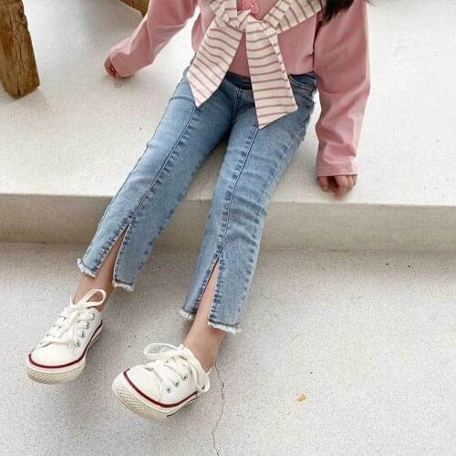 2 3 4 5 6 7 Y Girl Jeans Fashion Korean Split Denim Trousers for Girl 2020 Autumn New Arrival Toddler Kids Jeans Child Pants