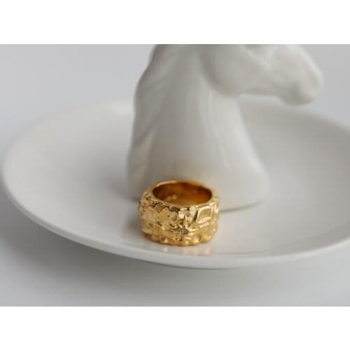 Joolim High End 18K Gold PVD Chunky Crystal Star Rings Rough Base Stainless Steel Ring for Women