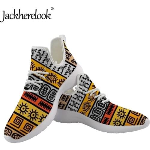 Jackherelook Mesh Knit Sneakers for Womens African Tribal Floral Pattern Flat Shoes Woman Shoes Ladies Lightweight Autumn Flats