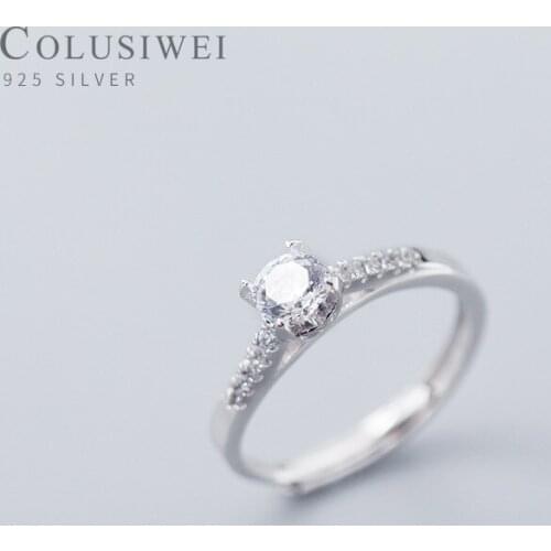 COLUSIWEI Open Adjustable Wedding Enagement Band for Women Fashion Genuine 925 Sterling Silver Shining AAA Zircon Ring Jewelry
