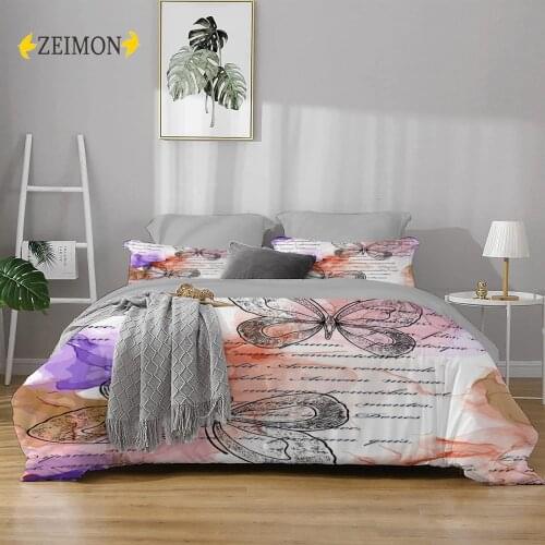 ZEIMON Dragonfly Bedding Set Floral Duvet Cover Set Boho Butterfly Comforter Cover Luxury Soft Home Textiles Queen 2/3 Pieces