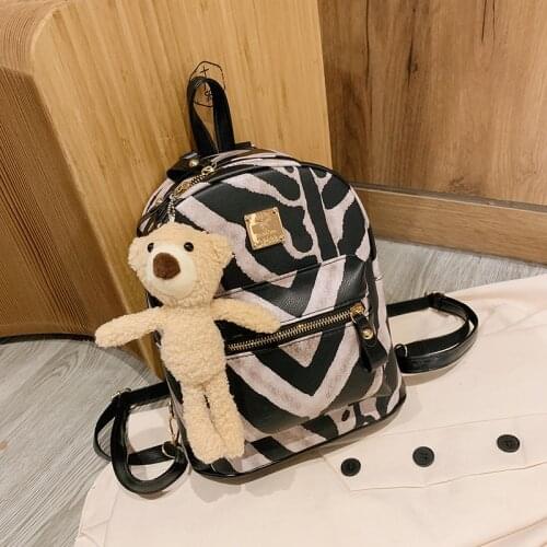 New Autumn Small Backpack Women 2020 Fashion Zebra Pattern Shoulder Bags Mini Luxury Ladies Backpacks with Bear Pendant Girls