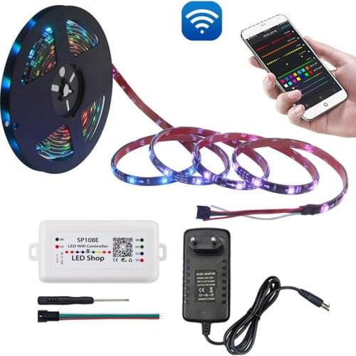 12V WS2811 Addressable Led Strip Dream Color SP108E WIFI APP Controller Smart Home 5050 RGB Led Pixel Strip Power Adapter 5M Kit