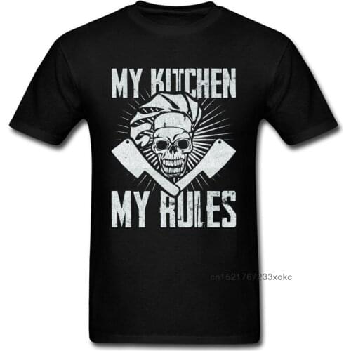 100% Cotton Mens T Shirt My Kitchen My Rules Chef Tshirt Vintage Design Male T-shirt Skull Tees Funny Cooker Clothes Black Tops