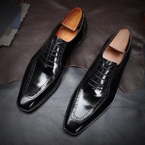Spring Autumn New Korean Style Genuine Leather Men Business Shoes Square Toe Handmade Sewing Male Formal Derby Shoes 20200707