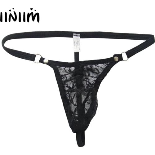 Mens Adult Erotic G-string Thong Lingerie See Through Mesh Lace Printed Low Rise Open Butt Elastic Underpants Sexy Sissy Panties