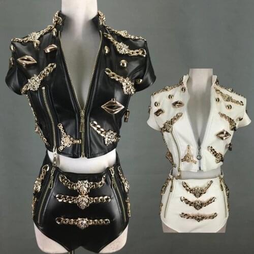 New Pole Dance Clothing For Women Nightclub Female Singer Jazz Dance Leader Domineering Holiday Rave Outfit White/Black 2 Piece