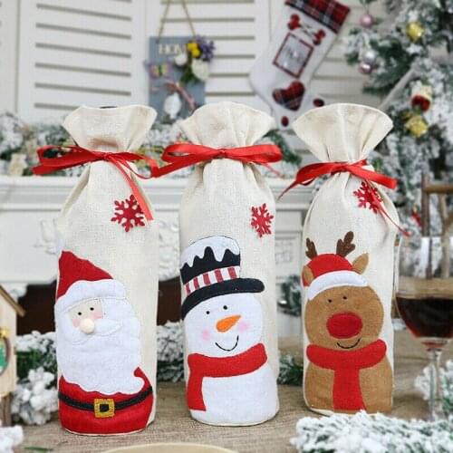 Newest Christmas Decoration Socks Gift Bag Wine Bottle Cover Xmas Tree Hanging Decoration