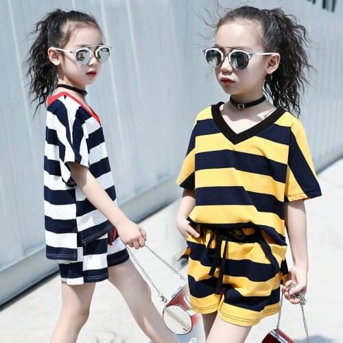 Child New Summer Leisure Bar Peach Collar Short Sleeved Pants Suit Sets Korean Set