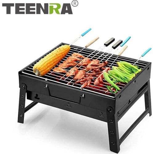 TEENRA Portable Barbecue Grill Charcoal Foldable Charcoal Barbecue Grill Accessories For Camping Picnic Travel Use