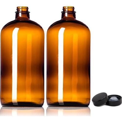 2pcs 32oz Amber Glass Growlers Empty Kombucha Bottles with Air Tight Seal Cap Lids for Secondary Fermentation Storing 1 Liter