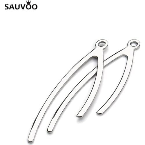 SAUVOO Stainless Steel Simplel Charms Pendant 11.5*37mm Silver Color for Necklace Bracelet DIY Jewelry Making Findings Component