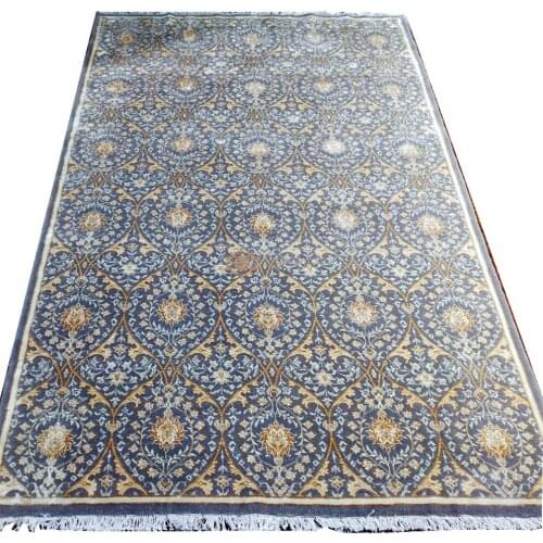 Seeykeep™ 5x7.5ft Rectangle Classic Pure Woolen Handknotted Gold Silk Floral Grey Backcolor Rug-HS6036006
