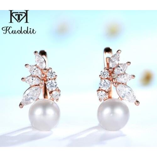 Kuololit 585 Natural Freshwater Pearl Clip Earrings 925 Sterling Silver Earrings for Women Korean Earings Fine Jewelry Gift