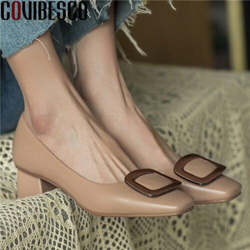 COVIBESCO Basic Spring Summer Women Pumps Genuine Leather Metal Decoration Fashion Mature Concise Office Lady Casual Shoes Woman