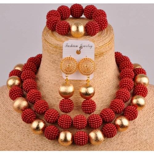 Wine costume necklace african set simulated pearl nigerian traditional wedding bridal jewelry sets FZZ72