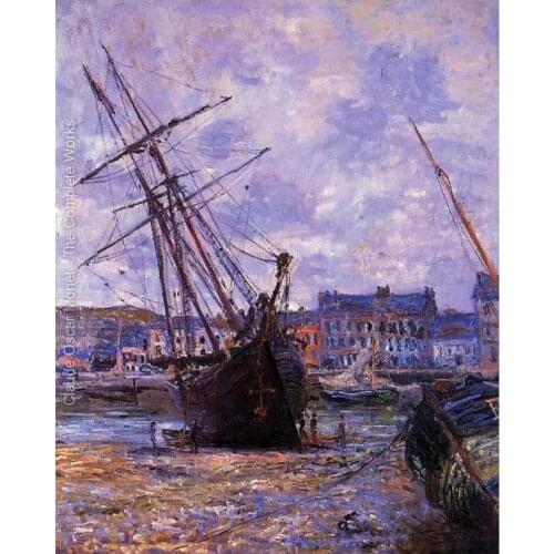 Handmade oil painting reproduction of Claude Monet High quality Boats Lying At Low Tide At Facamp Living room decor