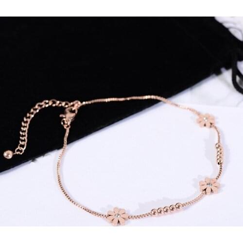 YUN RUO Fashion Rose Gold Color Daisy Bracelet Woman Birthday Gift 316 Titanium Steel Jewelry Not Change Color Drop Shipping