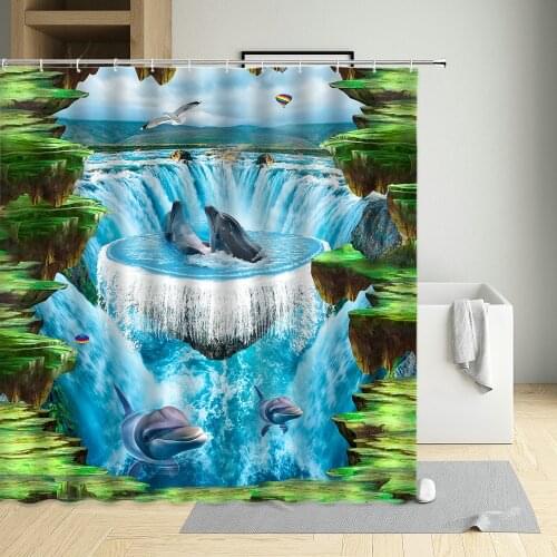 Ocean Scenery Shower Curtain Dolphin Sea Turtle Animal Natural Landscape Bathroom Accessories With Hook Decor Waterproof Screen