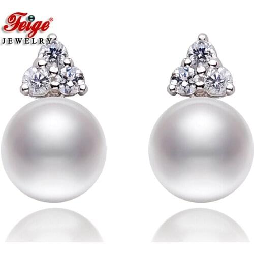 Classic 925 Sterling Silver Natural Freshwater Pearl Stud Earrings for Women Party Gifts Fine Jewelry Cz Earrings FEIGE